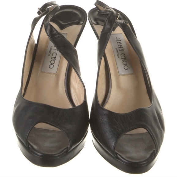 Jimmy Choo black peep toe platform slingbacks 9.5 (8.5 fit) - Picture 9 of 9